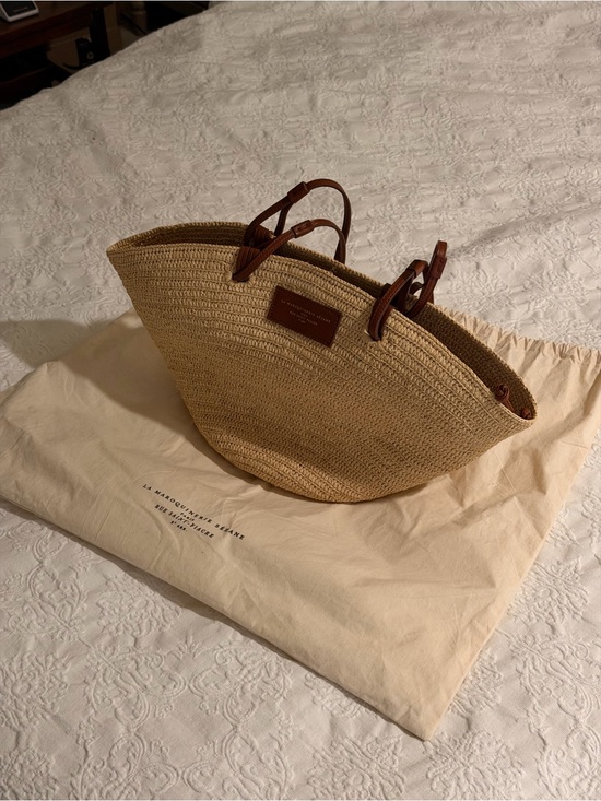 Sezane Handbags - Sezane Natural Straw Tote with Brown Leather Handles